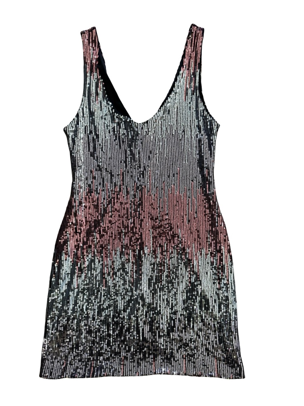 AUW Y2K Sequin Ombré Mini Dress USA Made Pink Silver Black Size S